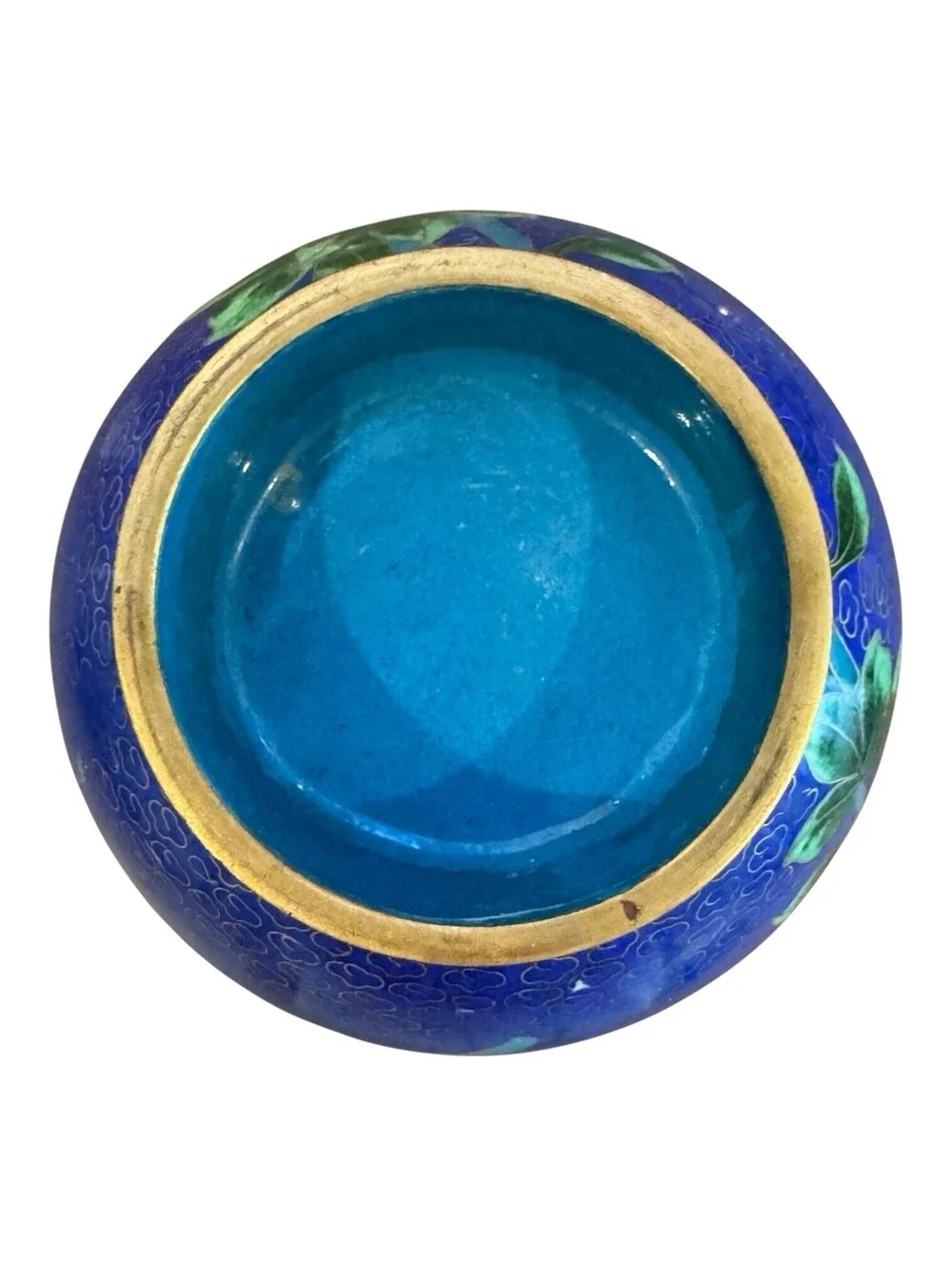 Vintage Chinese Cloisonné Vase Blue Enamel Floral Brass 6 Inch Decorative